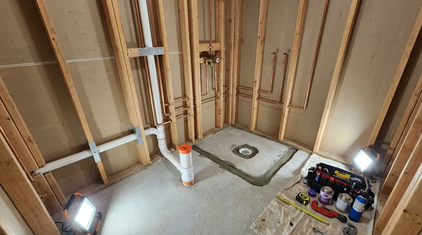 Bathroom rough-in plumbing during remodel by Johns Plumbing LLC in Parker