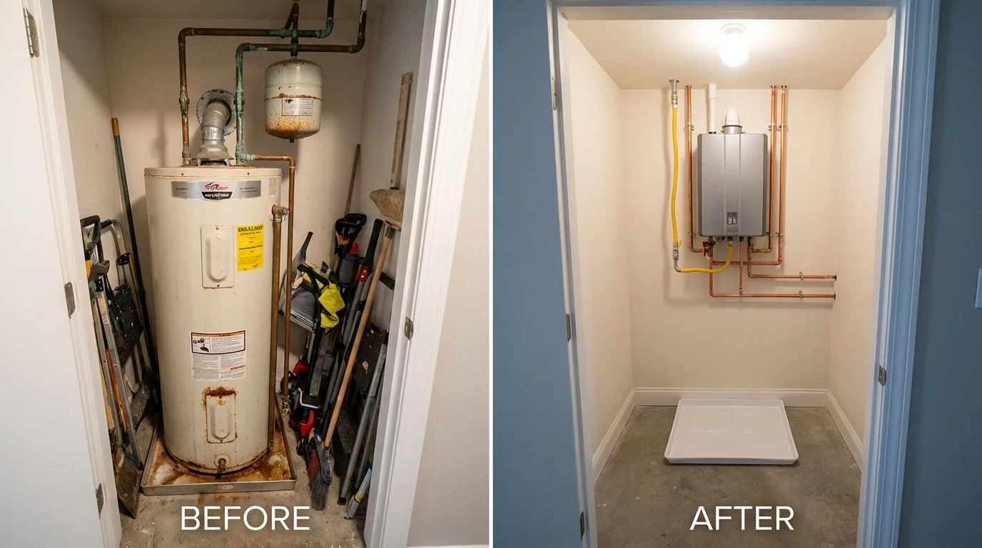 Tank water heater versus wall-mounted tankless unit comparison for Parker, AZ homeowners