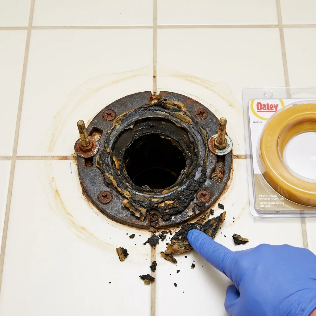 Failed wax ring showing water seepage at the base of a toilet in a Parker, AZ home